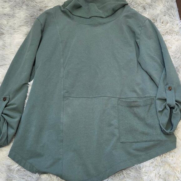Wild Palms Woman's Green Cowl Neck Long Sleeve Sweatshirt, Front Pocket size M - Picture 3 of 6